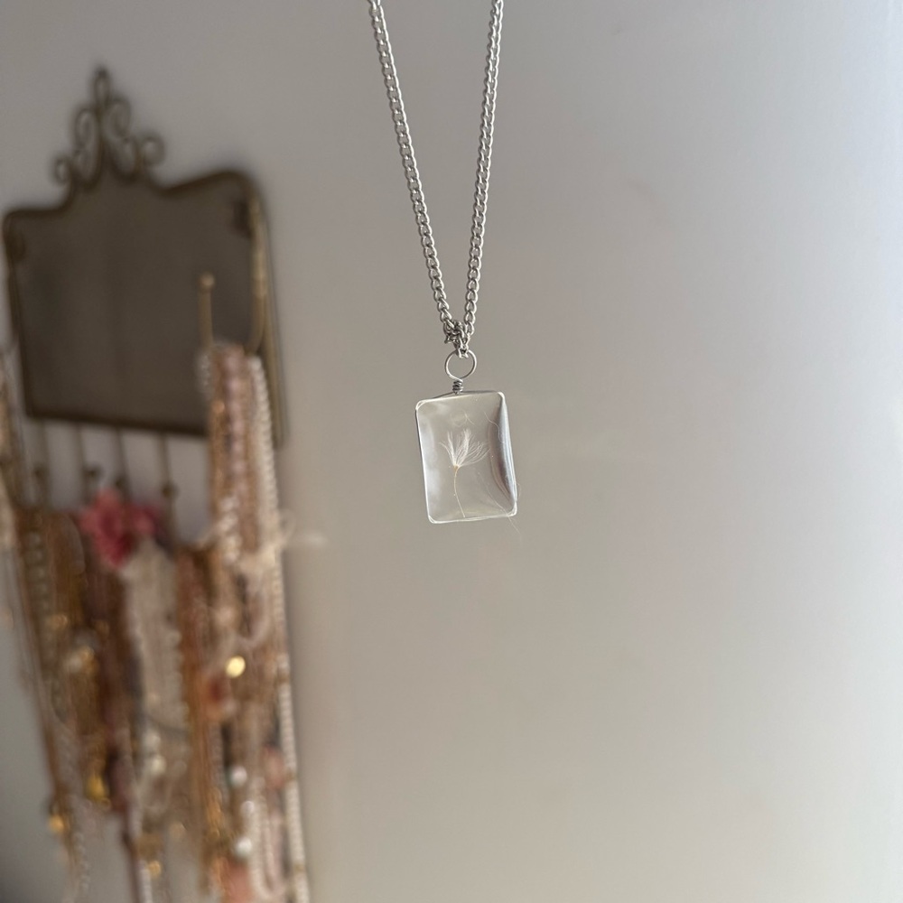 Dandelion Seed Dried Flower Charm Necklace